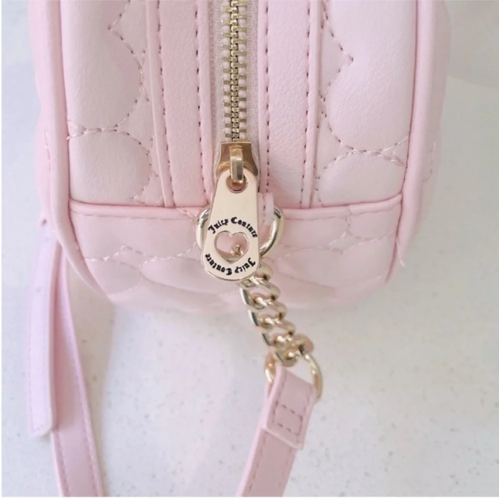 NEW Juicy Couture Pink Heart Quilted‎ Satchel Crossbody Bag Rhinestone JC Logo
